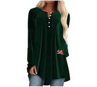 Velvet Top for Women UK Elegant V Neck Blouse Smart Casual Tunic Tops Plain Loose Fit Velour Pullover Solid Long Sleeve Oversized Tees Shirts Office Work Henley Shirt