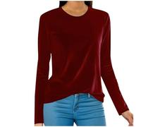 Velvet Top for Women UK Long Sleeve Crew Neck T-Shirt Soft Velvety Texture Oversized Pullover Tops Casual Loose Base Layer Tee Bottoming Shirts Ladies Blouse Tshirts Plus Size M-4XL Wine