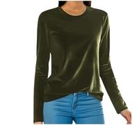 Velvet Top for Women UK Long Sleeve T-Shirt Crew Neck Pullover Tops T Shirt Fashion Casual Loose-Fit Base Layer Tee Shirts Stylish Bottoming Shirt Tshirts Ladies Blouse M-4XL Army Green