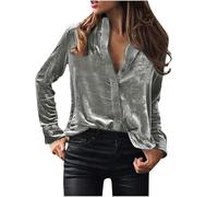 Velvet Tops for Women Long Sleeve Button Down Shirts Blazer Jackets Women's Blouses Casual Loose Office Work Tunic Tops Solid Velvet Cardigan Shirts Tops Blouse Trendy Clothes