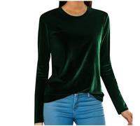 Velvet Tops for Women UK Dressy Casual Long Sleeve Crewneck Tunic Shirt Loose Velour Plain T Shirt Womens Spring Blouse Plus Size Elegant Pullover Tops Basic Jumpers Undershirt