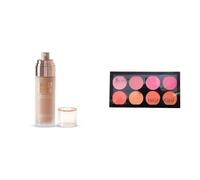 Velvet Touch Oil Control Silk Foundation | Almond, 50gm + Blush Highlighter Palette | Silky Pigments, Long-Lasting Shimmer | Suitable for All Skin Tones | 24gm (Ralph-04)