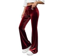 Velvet Tracksuit Bottoms for Women Elastic Waisted Flared Trousers Solid High Waist Wide Leg Joggers Loose Fit Stretch Fitness Yoga Pants Ladies Casual Business Work Long Pants with Drawstring