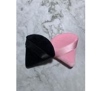 Velvet Triangle Setting Powder Puff - 2 pc- Black & Pink Soft Sponge Reusable Sponges with Strap for Loose Cosmetic Foundation Wet Dry (Black & Pink)