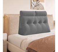 Velvet Triangular Headboard Wedge Pillow With Roll Pillow, Removable Cover Headboard Pillow Daybed Bunk Bed, Backrest Positioning Support Pillow Cushion Resting Reading Relaxing (Grey, 120*20*50cm)