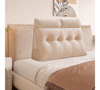 Velvet Triangular Headboard Wedge Pillow With Roll Pillow, Removable Cover Headboard Pillow Daybed Bunk Bed, Backrest Positioning Support Pillow Cushion Resting Reading Relaxing (Beige, 120*20*50cm)