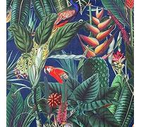 Velvet Tropical Forest Birds Blue Super Soft Velvet Designer Material Sewing Upholstery Curtain Craft Fabric (A Sample)