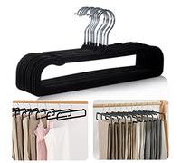 Velvet Trouser Hangers,10 Pack Heavy Duty Durable Flocked Trouser Hangers,35cm Extra Strong Trouser Clothes Hangers,Space Saving Non-Slip Pants Hanger for Suit,Dress,Scraf(Black)