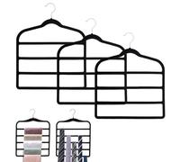 Velvet Trouser Hangers Space Saving, Non Slip Trouser Hangers for Jeans, Trousers, Leggings, Tie, Scarf and Towel - Multi Layer Pants Hanger for Clothes, 3 Pcs