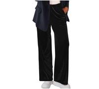Velvet Trousers for Women UK Elastic Waist Straight Wide Leg Trousers Velour Retro Lounge Pants Stretch Baggy Sweatpants Drawstring Sports Trousers Comfort Work Joggers with Pockets Black