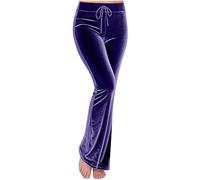 Velvet Trousers Women Petite Stretch Jogger Elasticated Waist Pull-On Trouser Ladies Vintage Wide Leg Flare Long Pants Luxurious Evening Party Fancy Party Xmas Winter Warm Wear