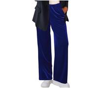Velvet Trousers Women Winter Soft Plush Velvet Pants Drawstring Elasticated Waist Trendy Vintage Trousers for Women UK Straight Leg Casual Pants with Pockets Blue