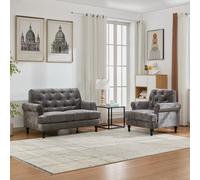Velvet Tufted Sofa Set, Gray Velvet Sectional Couch Suite-1+2 Set