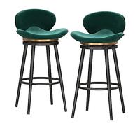 Velvet Upholstered Bar Stools Set of 2, Swivel Counter Height Bar Stools with Back and Black Metal Legs, Dining Chairs with Footrest for Kitchen Island, Home Bar, Dining R (Green 65cm)
