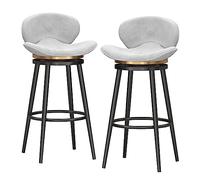 Velvet Upholstered Bar Stools Set of 2, Swivel Counter Height Bar Stools with Back and Black Metal Legs, Dining Chairs with Footrest for Kitchen Island, Home Bar, Dining R (White 75cm)