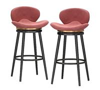 Velvet Upholstered Bar Stools Set of 2, Swivel Counter Height Bar Stools with Back and Black Metal Legs, Dining Chairs with Footrest for Kitchen Island, Home Bar, Dining R (Pink 65cm)