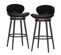 Velvet Upholstered Bar Stools Set of 2, Swivel Counter Height Bar Stools with Back and Black Metal Legs, Dining Chairs with Footrest for Kitchen Island, Home Bar, Dining R (Black 75cm)