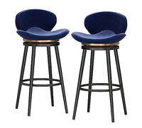 Velvet Upholstered Bar Stools Set of 2, Swivel Counter Height Bar Stools with Back and Black Metal Legs, Dining Chairs with Footrest for Kitchen Island, Home Bar, Dining R (Blue 65cm)