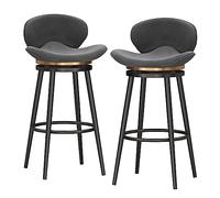 Velvet Upholstered Bar Stools Set of 2, Swivel Counter Height Bar Stools with Back and Black Metal Legs, Dining Chairs with Footrest for Kitchen Island, Home Bar, Dining R (Grey 75cm)