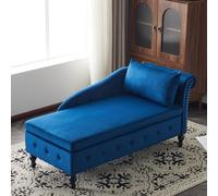 Velvet Upholstered Chaise Sofa Bed with Storage, Pillow and Nailhead-Trim, Modern Accent Chairs for Living Room, 144L x 62W x 69H cm, Blue Aosom.UK
