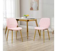 Velvet Upholstered Dining Chair Set of 2, Kitchen Chairs with Backrest HOMCOM Pink One Size