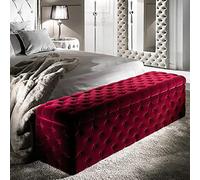 Velvet Upholstered End Of Bed Storage Ottoman,Rectangle Lift Top Storage Bench Seat,Soft Tufted Footrest Ottoman For Living Room-Wine red 90x45x45cm(35x18x18inch)