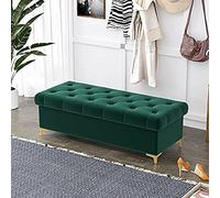Velvet Upholstered Footstool with Storage - Stylish Bedroom & Living Room Bench, Green Storage Ottoman, Space-Saving 80x40x40cm (31x16x16in)