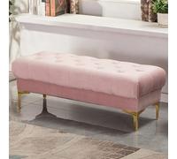 Velvet Upholstered Ottoman Bench with Golden Legs Space Saving Storage Seat for Bedroom Living Room or Entryway Stylish Home Decor Accent