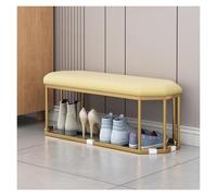 Velvet Upholstered Shoe Changing Stool with Metal e Sto Bench Ottoman for Living Room Bedroom Hallway End of Bed (Yellow 60x30x30cm)