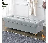Velvet Upholstered Storage Bench, Stylish Footstool with Hidden Storage, Bedroom & Living Room Furniture, Grey, 39x16x16 Inch, Perfect for Organizing Essentials.