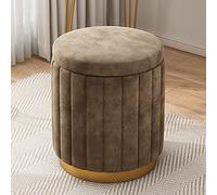 Velvet Vanity Stool with Storage, Round Ottoman, Comfort Upholstered Foot Rest, Bedroom Makeup Stool for Girls Room - Brown, 34x34x44cm (13x13x17inch)