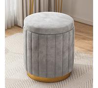 Velvet Vanity Stool with Storage,Round Storage Ottoman,Comfort Upholstered Foot Rest Couch Stool,Bedroom Makup Stool for Girls Room Lady's Gift-Grey 34x34x44cm(13x13x17inch)