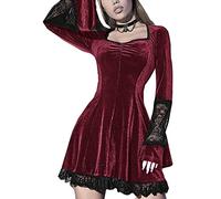 Velvet Vintage Gothic Dress Y2K E-Girl Grunge Party Lace Trim Mini Dress 90s Emo Punk Harajuku Dresses Goth Clothes Red