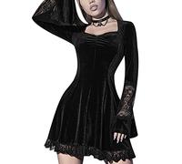 Velvet Vintage Gothic Dress Y2K E-Girl Grunge Party Lace Trim Mini Dress 90s Emo Punk Harajuku Dresses Goth Clothes Black