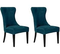 Velvet Wingback Chair Cover Slipcover, Stretch Washable Dining Chair Protector Cover Seat Cover Thickened Armchair Slipcover for Dining Room Banquet Home Party Decor (Deep Teal,Set of 2)