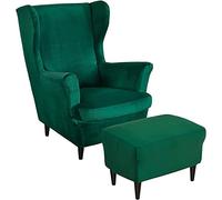 Velvet Wingback Chair Slipcover and Footstool Cover Stretch 2 Pieces Wing Chair Cover Set Ottoman Slipcover and 1 Piece Rectangle Storage Stool Cover Armchair Covers with Elastic Bottom ( Color : #8 )