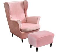 Velvet Wingback Chair Slipcover and Footstool Cover Stretch 2 Pieces Wing Chair Cover Set Ottoman Slipcover and 1 Piece Rectangle Storage Stool Cover Armchair Covers with Elastic Bottom ( Color : #12