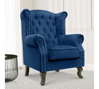 Velvet Wingback Fireside Chair Armchair With Buttons Blue