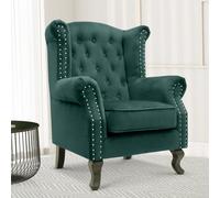 Velvet Wingback Fireside Chair Armchair With Buttons Bottle Green
