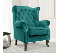 Velvet Wingback Fireside Chair Armchair With Buttons Teal Turquoise