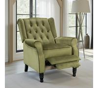 Velvet Wingback Recliner Armchair Manual Push Back Button Back Stud Detail