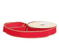 Velvet Wired Christmas Ribbon - RED with Gold Trim 25 mm (1.5") x 10 Yards Roll