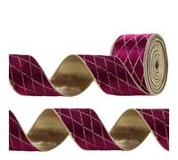 Velvet Wired Ribbon with Glitter Diamond Pattern for Christmas Tree Decorations, Gift Wrapping, Wreath Bow Making,DIY Crafts, 6.3cm x 10 Yards (Red)