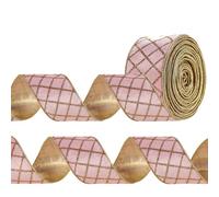 Velvet Wired Ribbon with Glitter Diamond Pattern for Christmas Tree Decorations, Gift Wrapping, Wreath Bow Making,DIY Crafts, 6.3cm x 10 Yards (Pink)