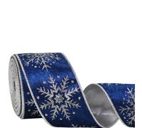Velvet Wired Ribbon with Glitter Snowflake for Christmas Tree Decorations, Gift Wrapping, Wreath Bow Making,DIY Crafts, 6.3cm x 10 Yards (Navy Blue)