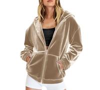 Velvet Zip Up Hoodie Women Oversized Casual Warm Jacket Long Sleeve Sweatshirt with Pockets Loose Fit Fuzzy Fluffy Hooded Sweatshirt Fleece Hoody Jacket Autumn Winter Cardigan Thermal Outwear