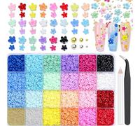 VelvetGlow 11000 Pieces Flower Nail Charms 24 Color 3D Flowers for Nails Gold & Silver Nail Caviar Beads with Pickup Tool Cute Colorful Nail Flowers for Manicure DIY Nail Decoration