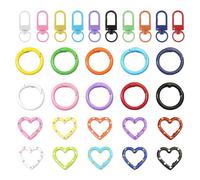 VelvetGlow 30PCS Mini Carabiner Key Charms,Lobster Clasps, Heart Shaped Clasps and Feather O Rings for Key Charms DIY, Gifts, Key Charms, 10 Colors