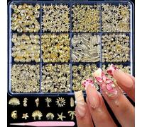 VelvetGlow 3D Metal Nail Art: Nail Studs in Various Shapes, Gold Shells, Seahorse Designs, Rhinestones, Tropical Ocean Motifs, Gold Leaf Nail Charms