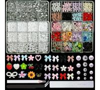 VelvetGlow 3D Mix Bow Nail Charms And Gems, Colorful Flowers Butterfly Rhinestones For Nails Diamond Art, Flatback Pearls Heart Cherry Nail Art Charms For Acrylic Nail Decorations